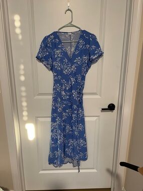Gap Blue Floral Wrap Dress - Women Medium